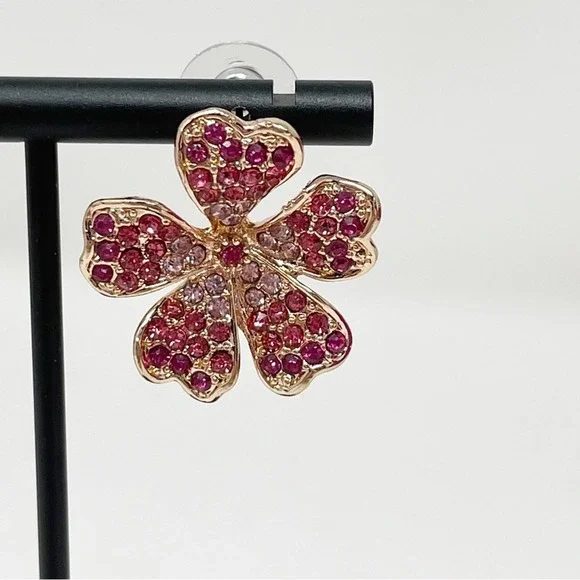 JTV Off Park Collection Pink Ombre Crystal Rose Tone Flower Earrings - Picture 3 of 7